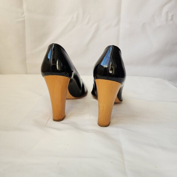 Y2K Vibes Chunky Wooden Heel, Stuart Weitzman Patent Peep Toe Heels Women's 9M - Picture 4 of 16